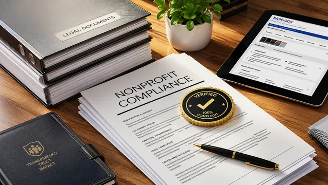 Compliance documents and certificates on a desk
